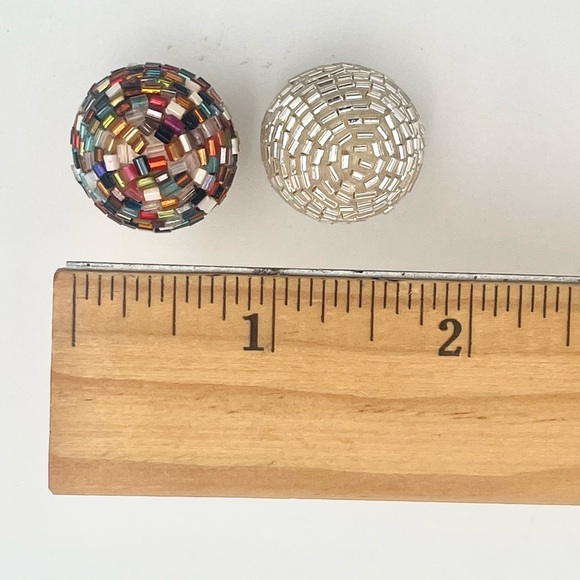 Set of 2 Minature Beaded Mushrooms on Wooden Base - Picture 5 of 5